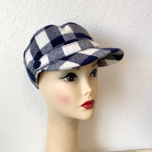 Disney Navy Blue White Plaid Cap 